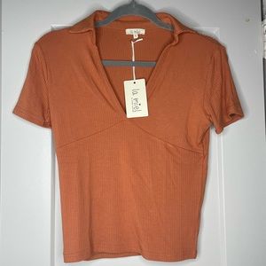 NWT La Miel Burnt Orange Short Sleeve Crop Top